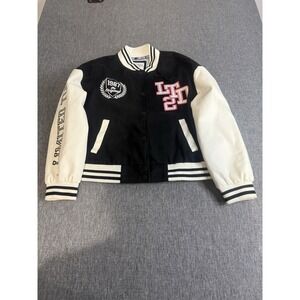 Limited Too Girls Varsity Jacket Size S 7-8 Black White Letterman Snap Y2K...